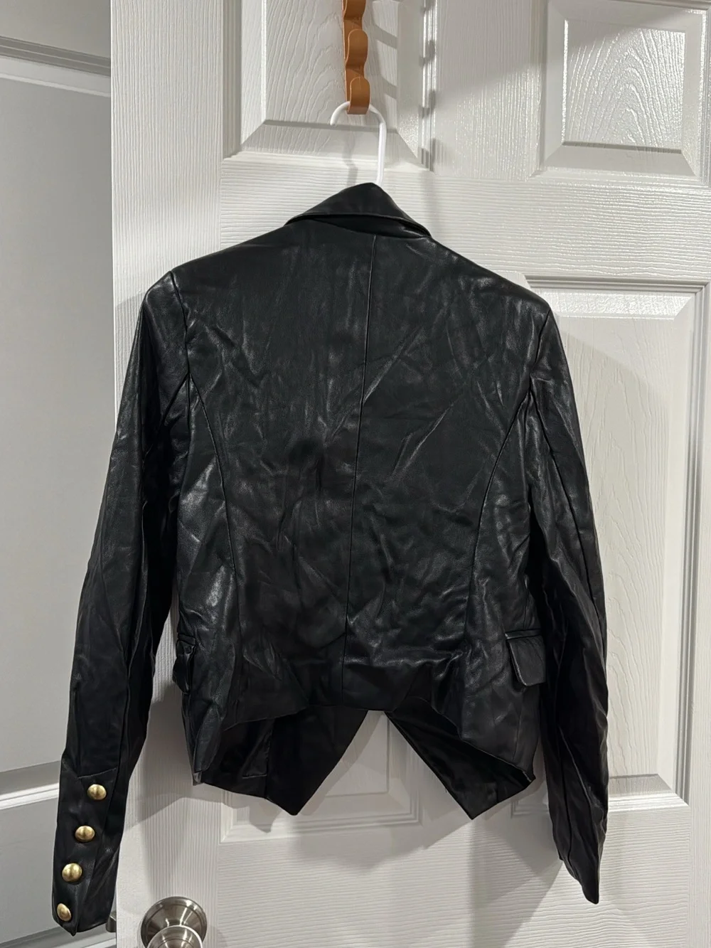 bagatelle Black Double-Breasted Leather Jacket with Gold Buttons